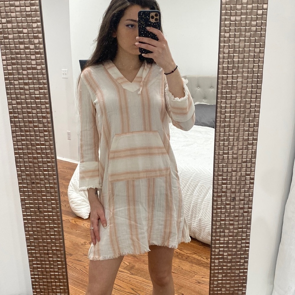 Faherty Peach Striped Organic Cotton Baja Surf Dress XS